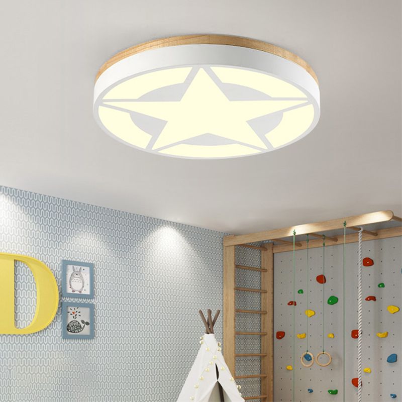 Quinn Modern Round Star Acrylic Wood Flush Mount Ceiling Light