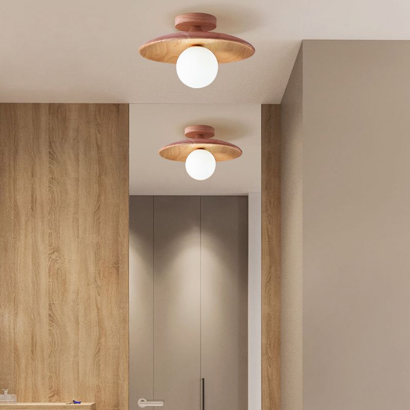 Carins Modern Round Flush Mount Ceiling Light Wood Walnut Bedroom