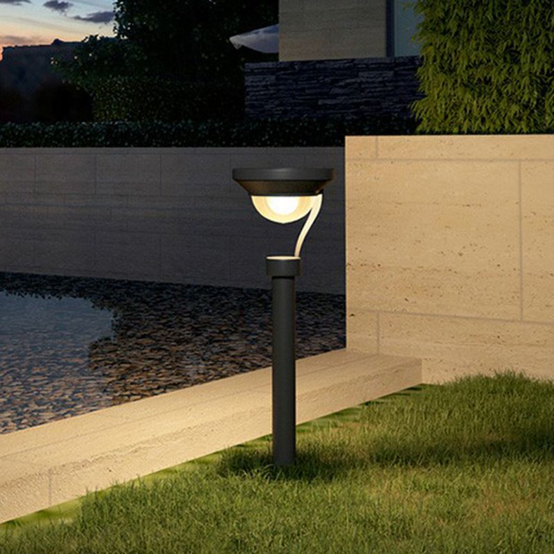 Pena Modern Metal Bowl-Shaped Solar Outdoor Bollard Light, Dark Grey