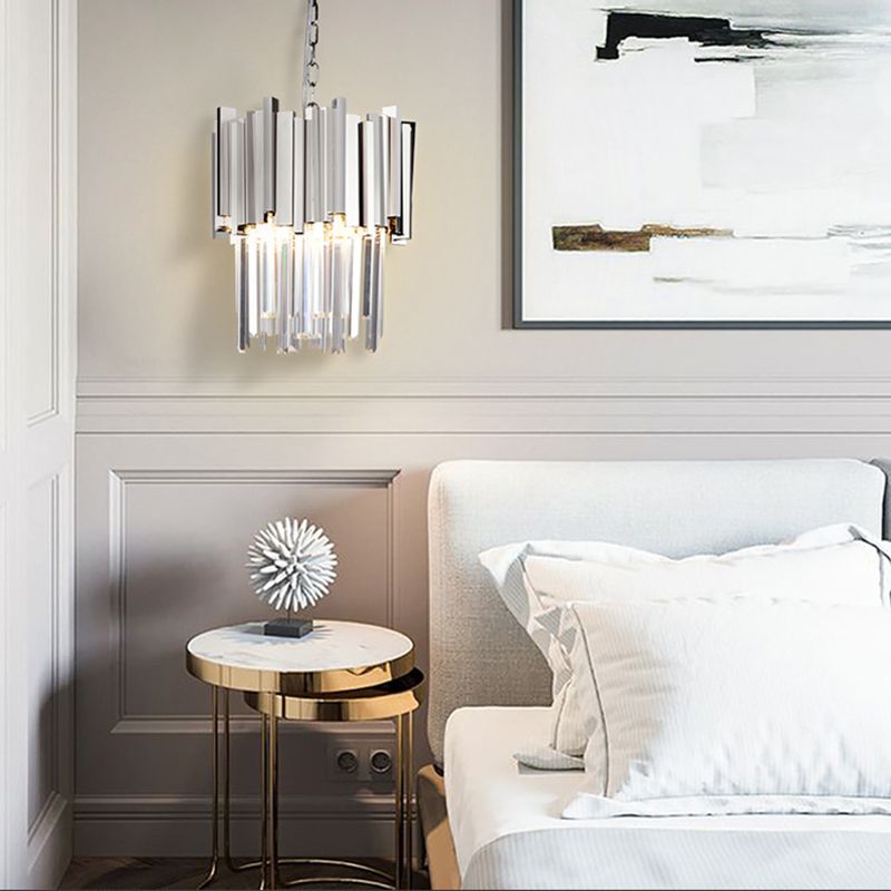 Kristy Modern Crystal Pendant Light, Gold & Chrome Living Room