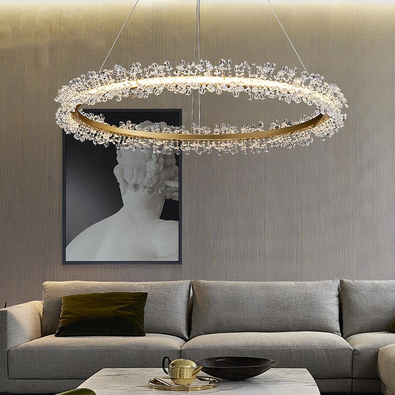 Kristy Pendant Light Ring Luxury, Crystal/Metal, Gold, Bedroom
