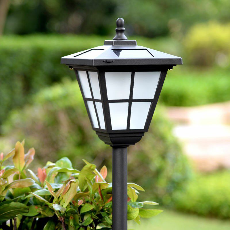 Pena Modern Lantern Shaped Metal Solar Outdoor Bollard Light, Black