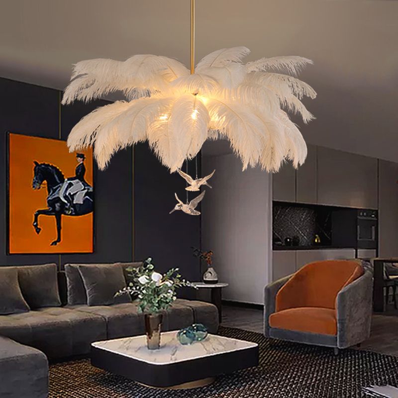 O'Moore Ostrich Contemporary Elegant Feather Chandelier, White