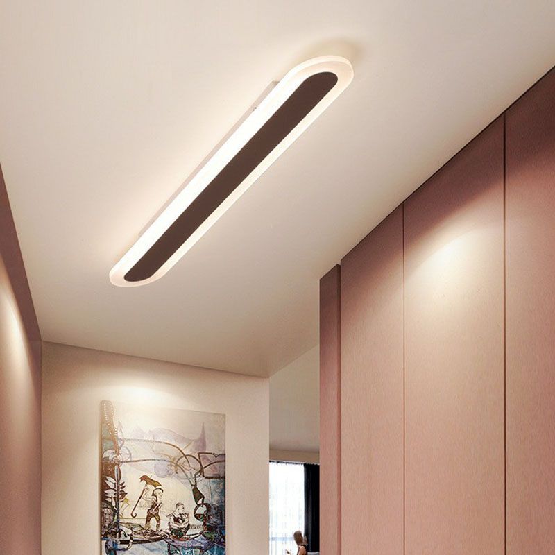 Edge Minimalist Oval Linear Metal/Acrylic Flush Mount Ceiling Light, White/Coffee