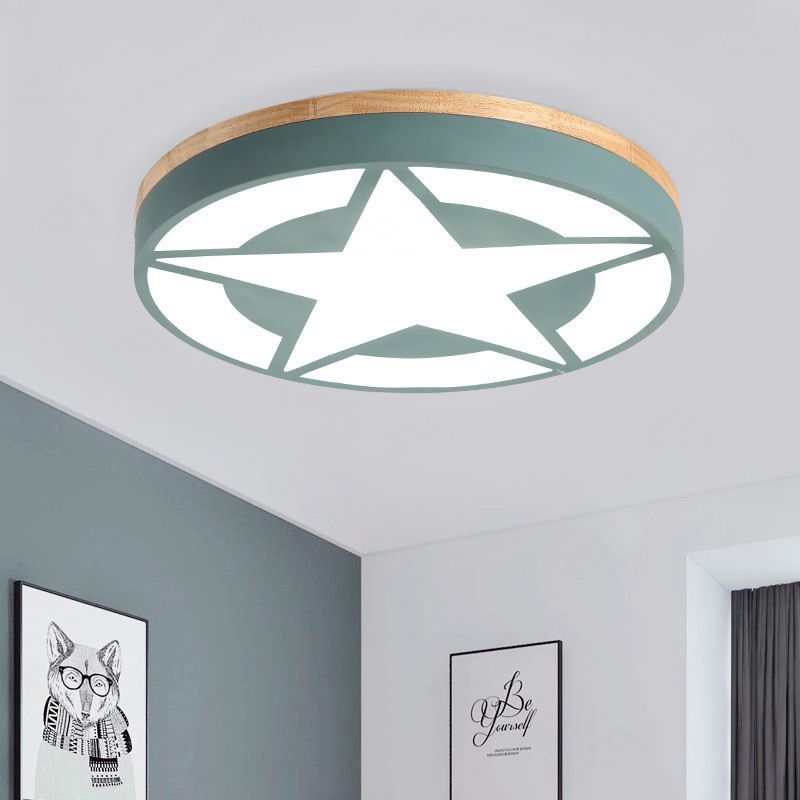 Quinn Modern Round Star Acrylic Wood Flush Mount Ceiling Light