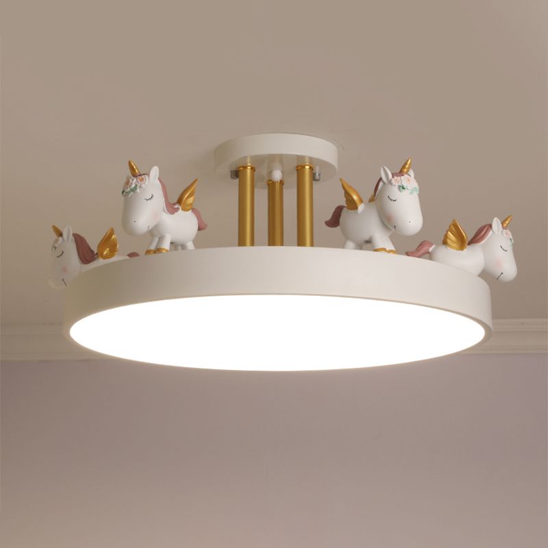 Quinn Modern Round Unicorn Acrylic Wood Semi-Flush Mount Ceiling Light