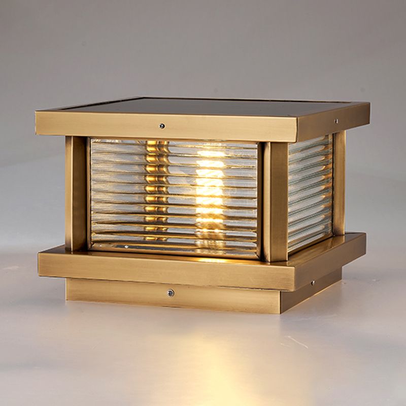 Riley Modern Rectangular Metal Outdoor Solar Lamp, Black/ Brass/Bronze