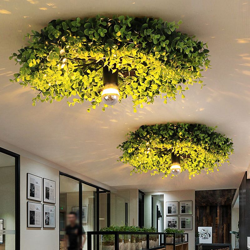 Nest Modern Plant Ceiling Light Green Metal/Glass Living Room