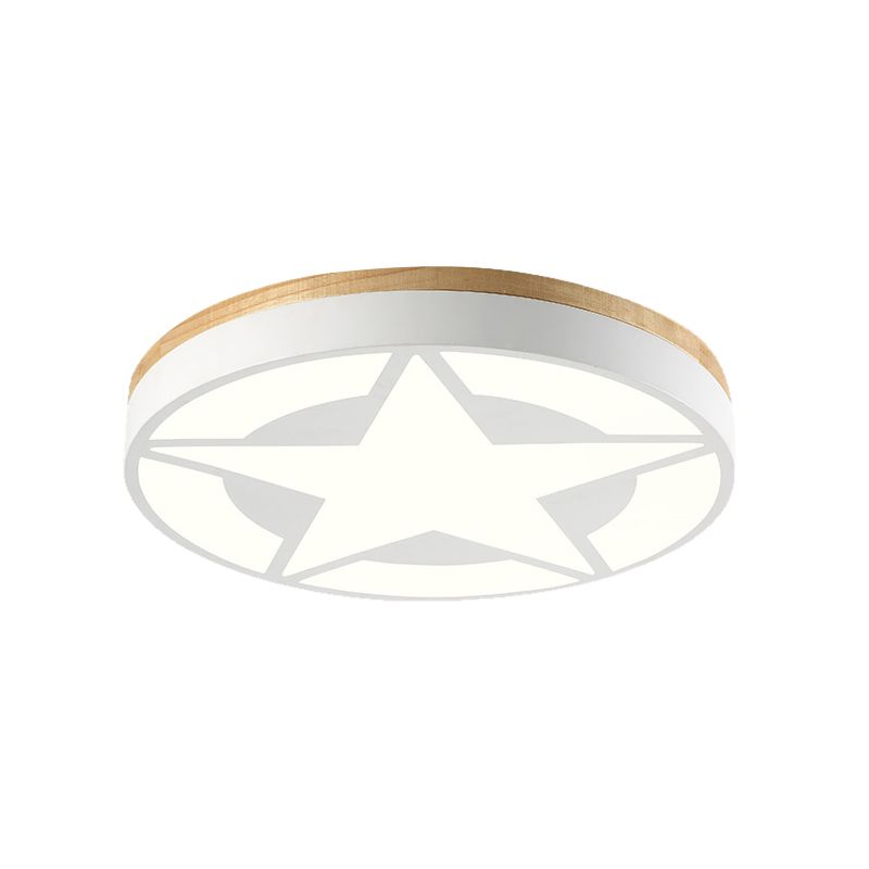 Quinn Modern Round Star Acrylic Wood Flush Mount Ceiling Light