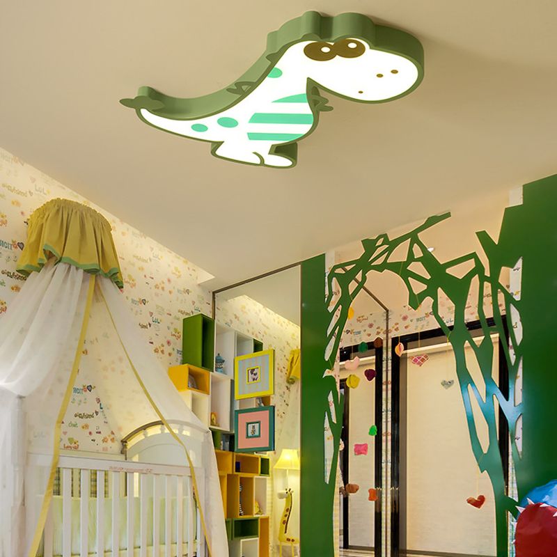 Freja Modern Cute Dragon Acrylic Children Flush Mount Ceiling Light, Green/Pink