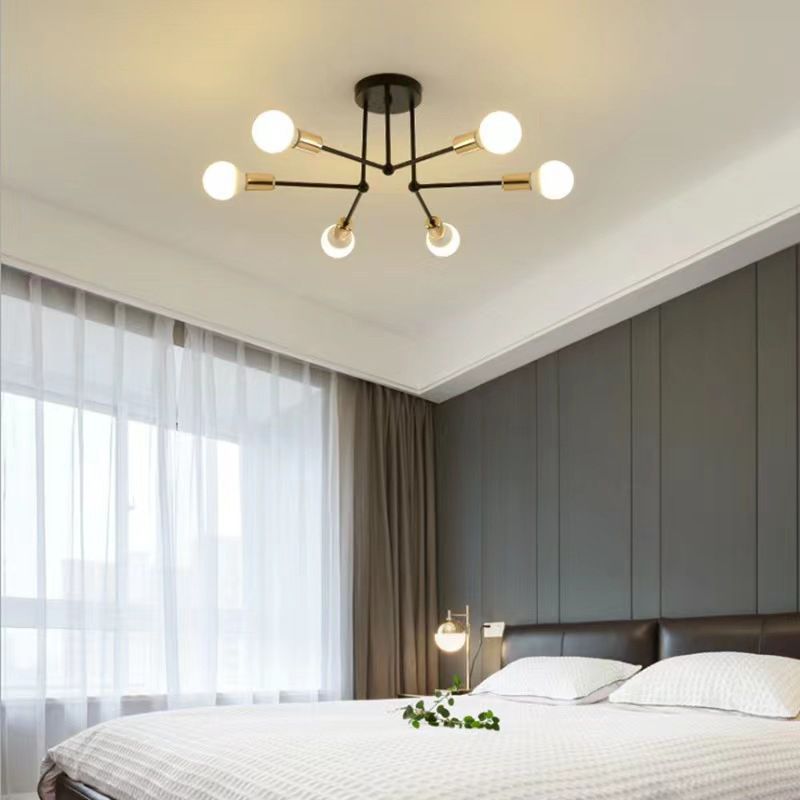 Valentina Flush Mount Ceiling Lights Linear Industrial, Metal/Glass, Black/White/Gold, Bedroom