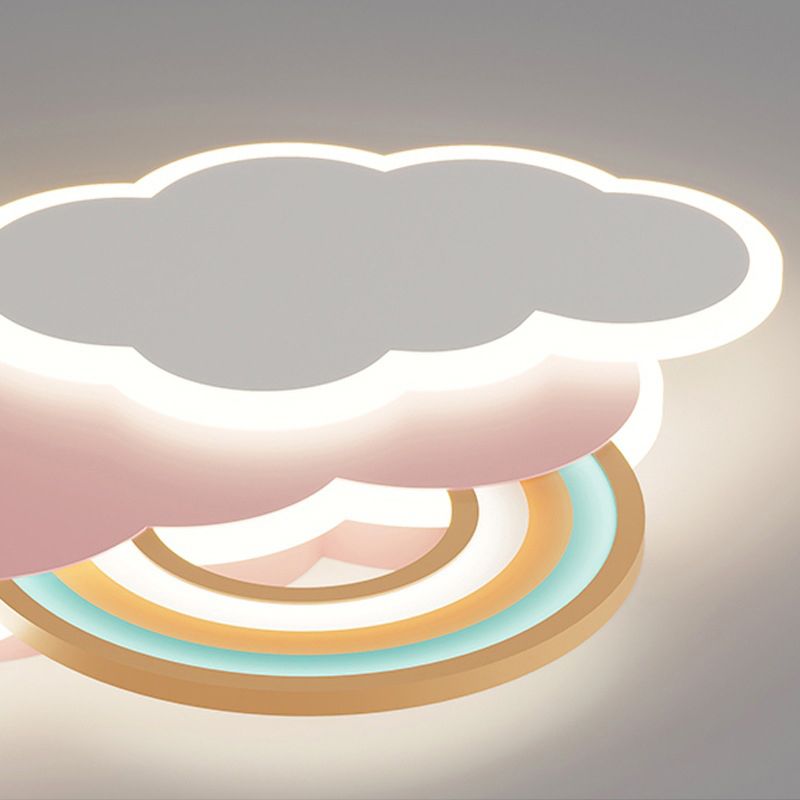 Minori Modern Cloud/Rainbow Metal/Acrylic Flush Mount Ceiling Light Pink/White
