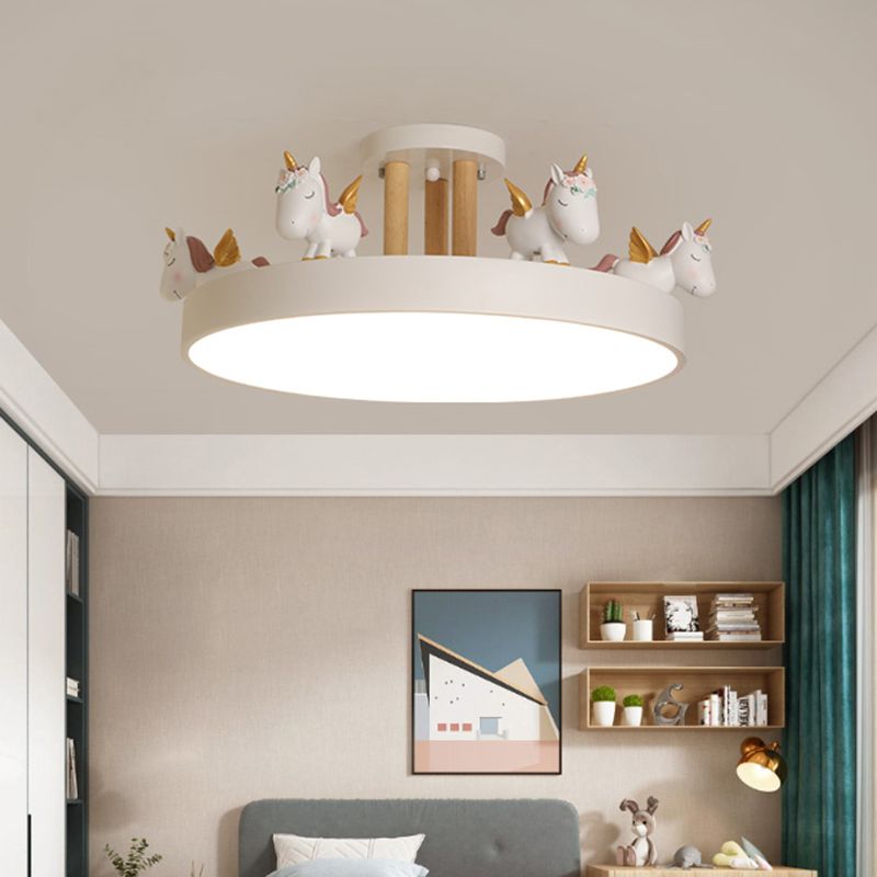 Quinn Modern Round Unicorn Acrylic Wood Semi-Flush Mount Ceiling Light