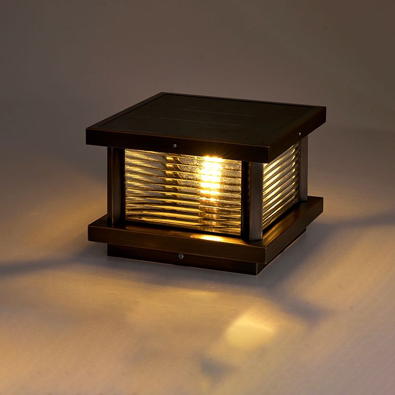 Riley Modern Rectangular Metal Outdoor Solar Lamp, Black/Brass/Bronze