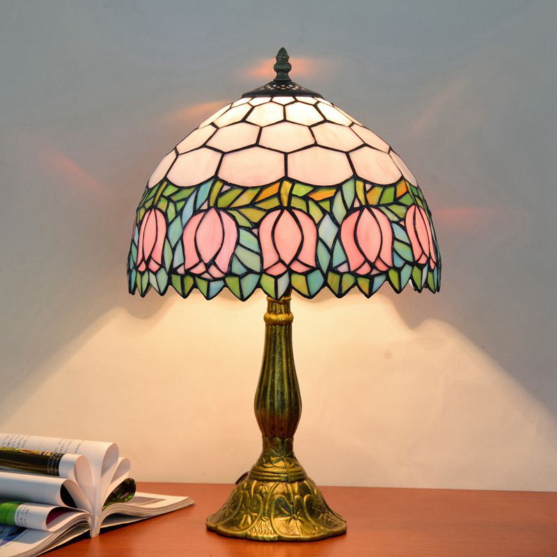 Alessio Mid Century Dome Shade Glass Table Lamp, Multicolor