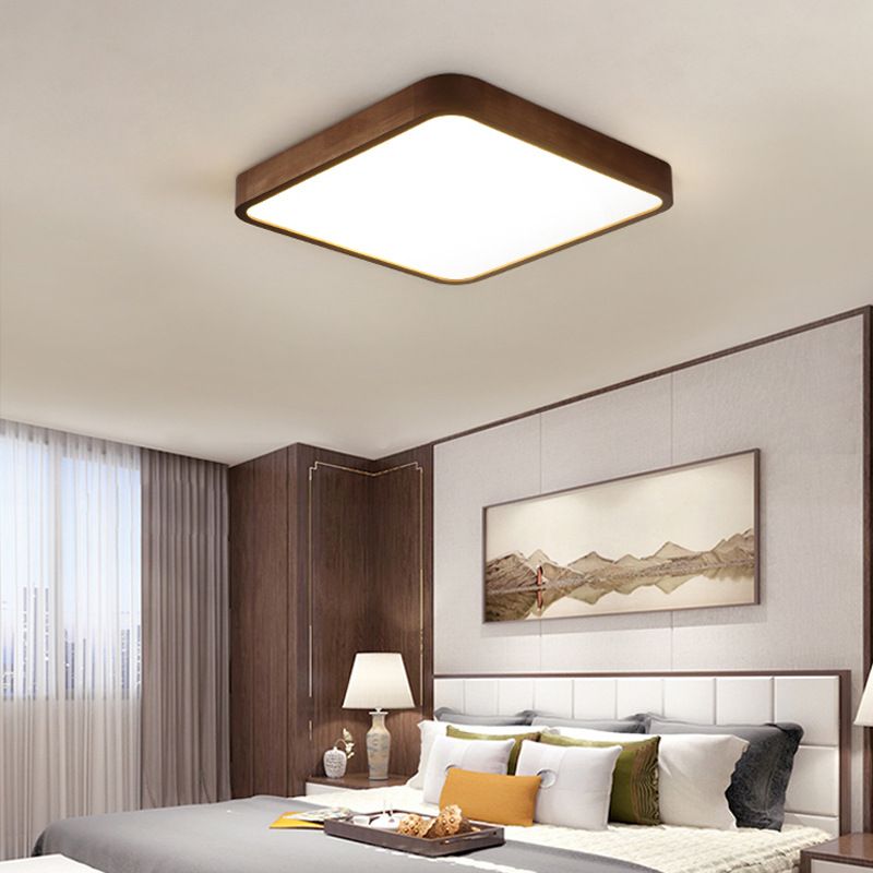 Ozawa Modern Geometric Walnut LED Flush Mount Ceiling Light