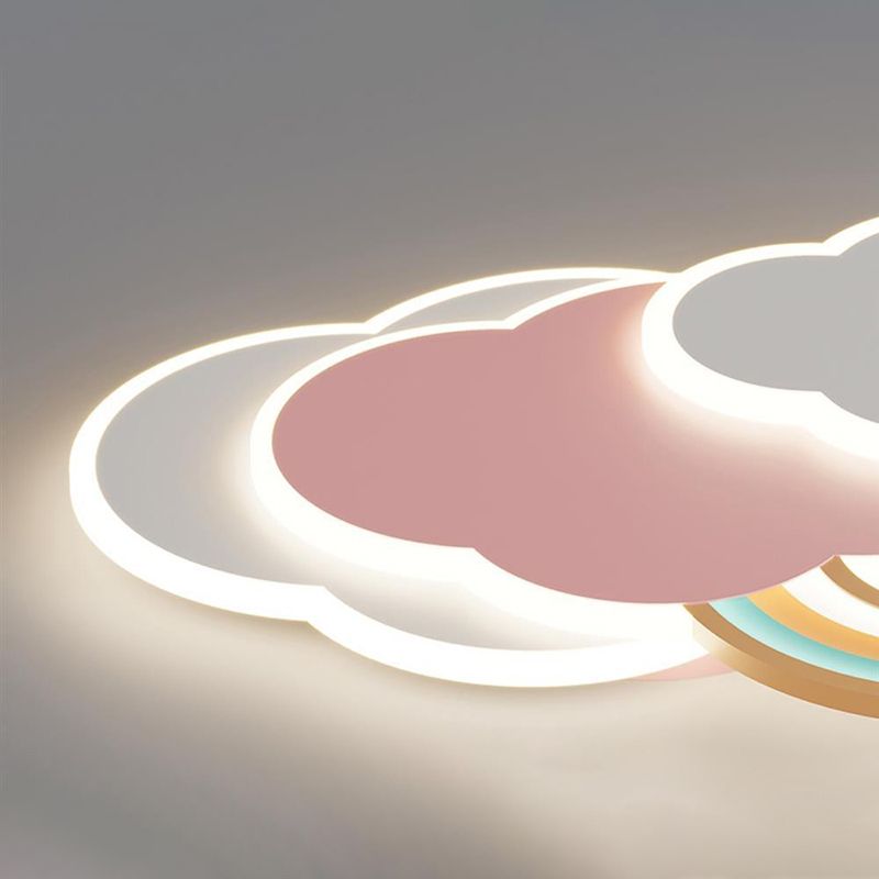 Minori Modern Cloud/Rainbow Metal/Acrylic Flush Mount Ceiling Light Pink/White