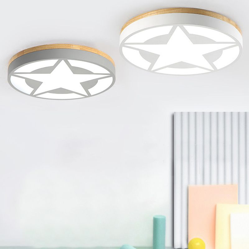 Quinn Modern Round Star Acrylic Wood Flush Mount Ceiling Light