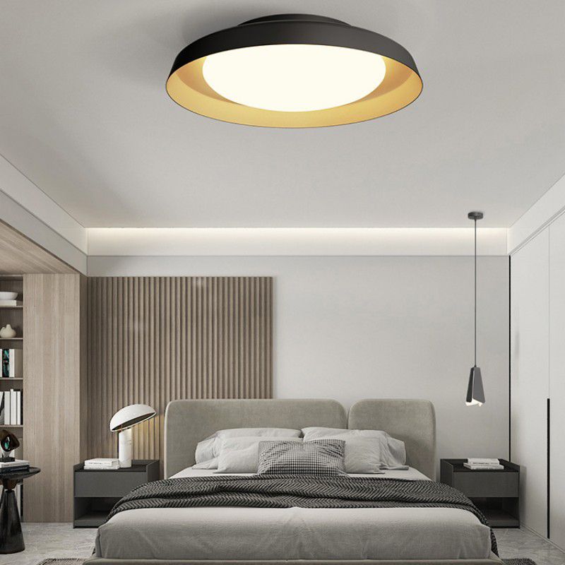 Carins Flush Mount Ceiling Light Round Retro, Metal/Acrylic, White/Black, Bedroom