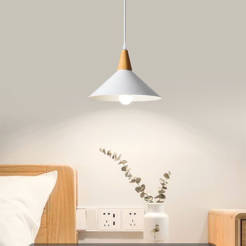Morandi Minimalist Cap-shaped Metal Pendant Light, Natural Wood