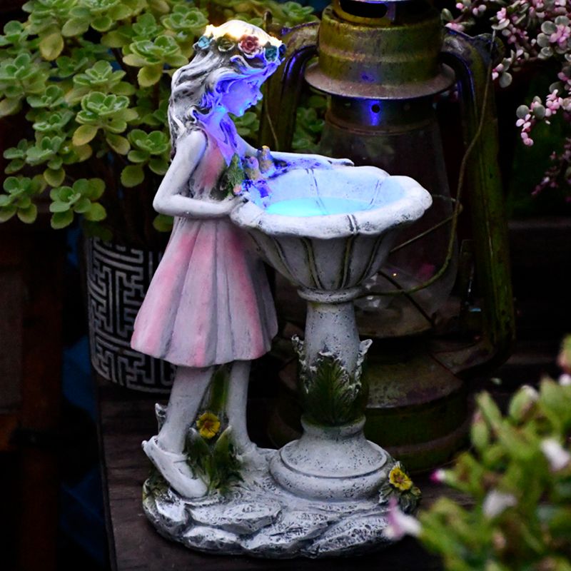 Minori Cute Fairy Girl Solar Resin Decoration Floor Lamp, Pink