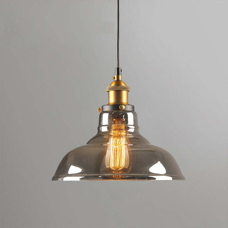 Levy Industrial Metal/Glass Pendant Light Clear/Amber/Smoke Gray Dining Room