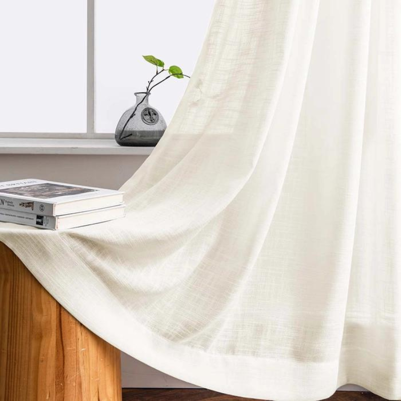 Ela Linen Semi Sheer Curtains Pleated