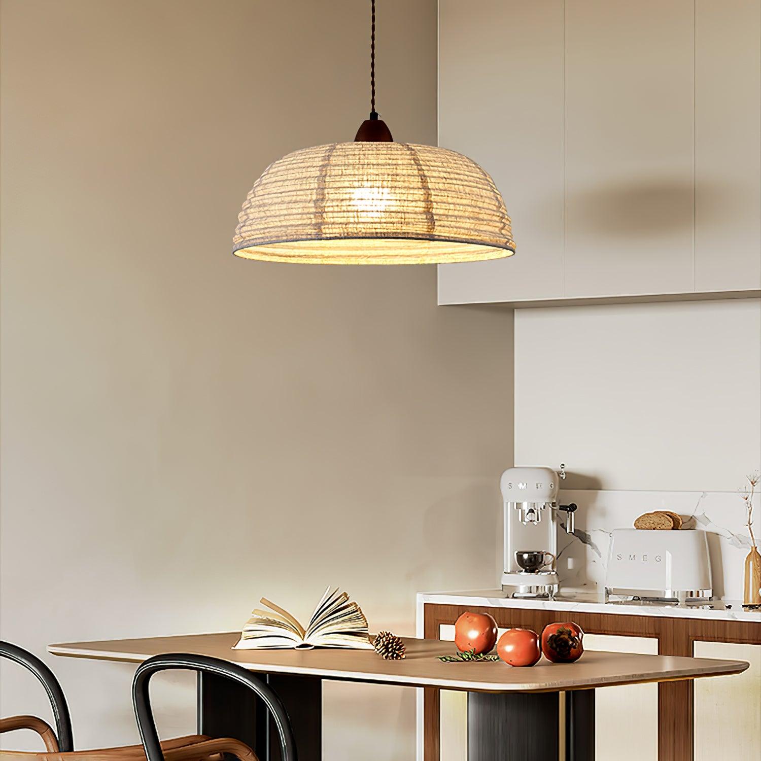 Ritta Retro Lantern Wooden Farbic Pendant Light Study Kitchen