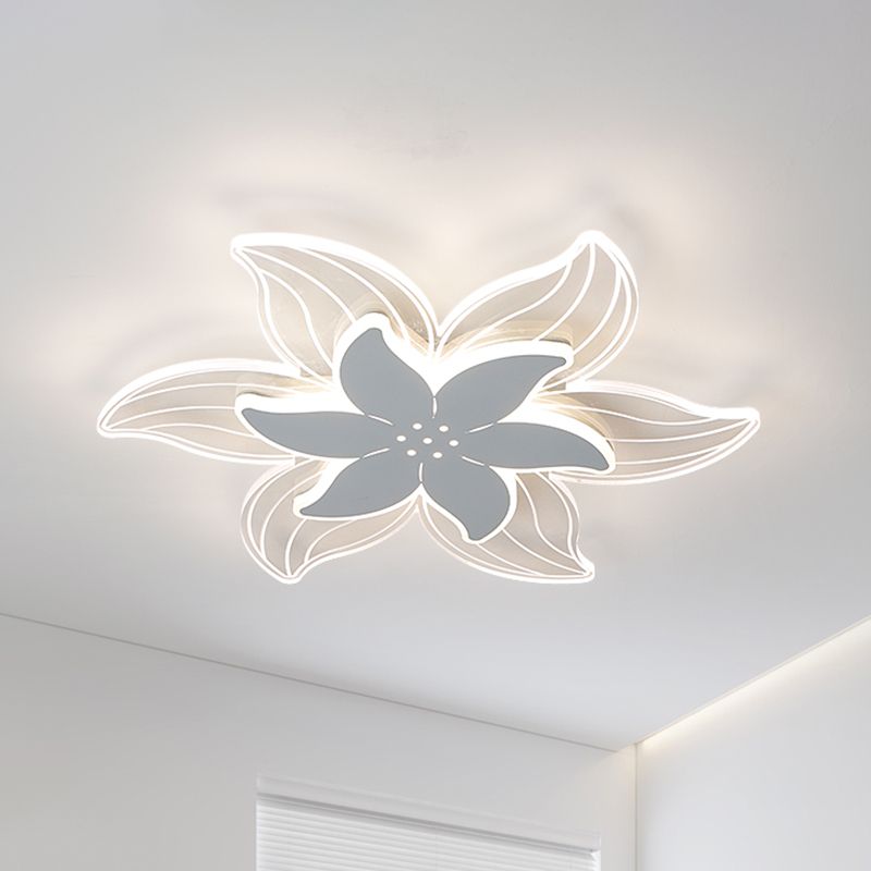 Hana Designer Flower Shape White Flush Mount Ceiling Light, White