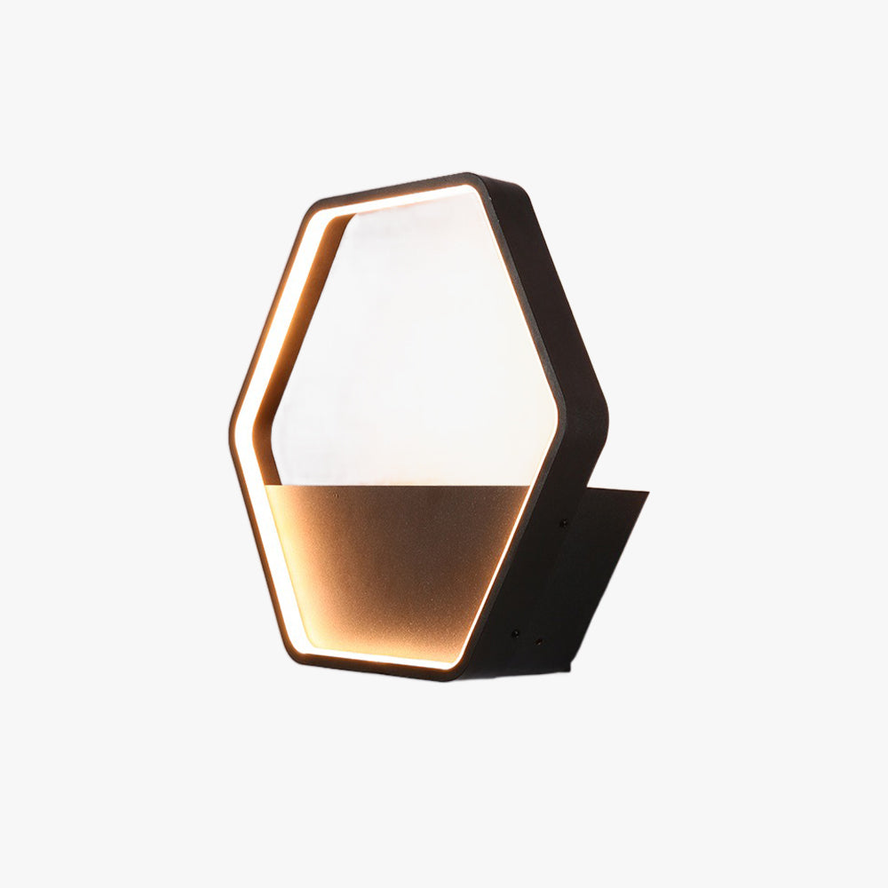 Orr Minimalist Hexagonal Ring With Shelf Metal Outdoor Wall Lamp, Black