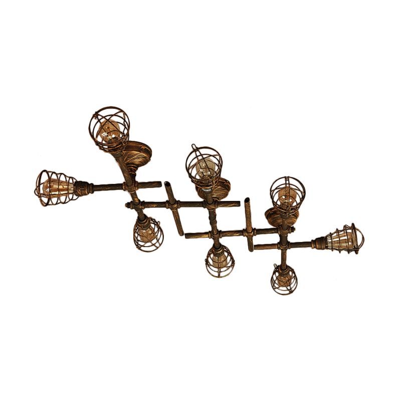 Alessio Industrial Metal Multi Flush Mount Ceiling Light, Brass