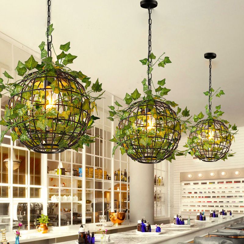 Nest Rustic Plant Art Deco Globe Vine Pendant Light Green Dining Room