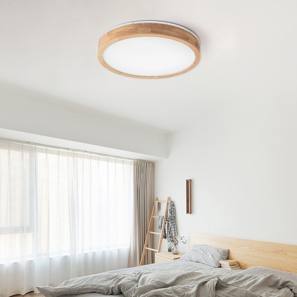 Ozawa Nordic Round Acrylic/Wood Flush Mount Ceiling Light Wood