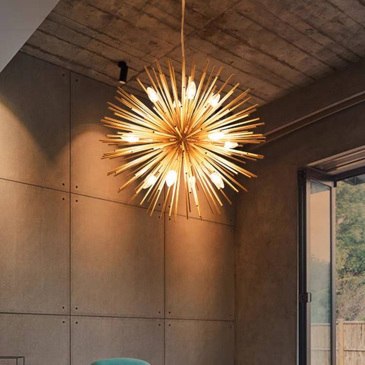 Modern Designer Starburst Pendant Light, Gold