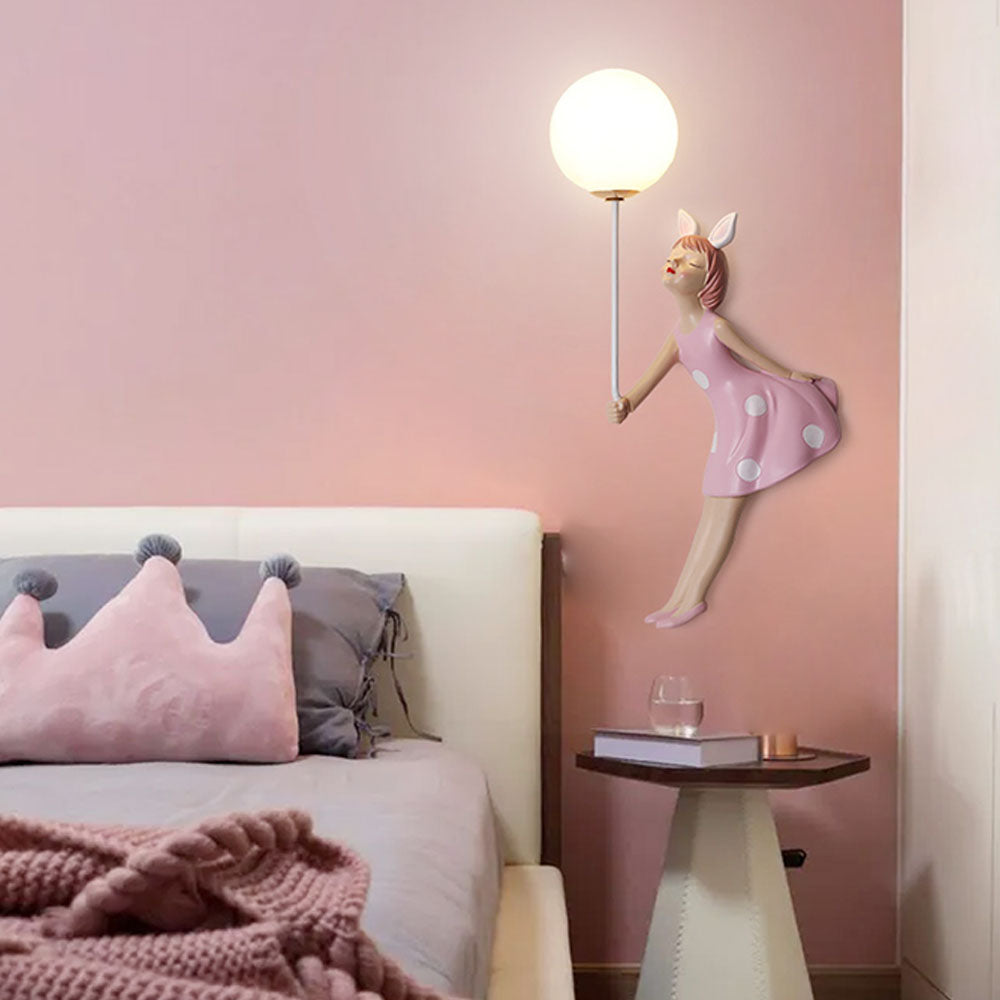 Minori Modern Balloon/Girl Shape Acrylic Pink Wall Lamp