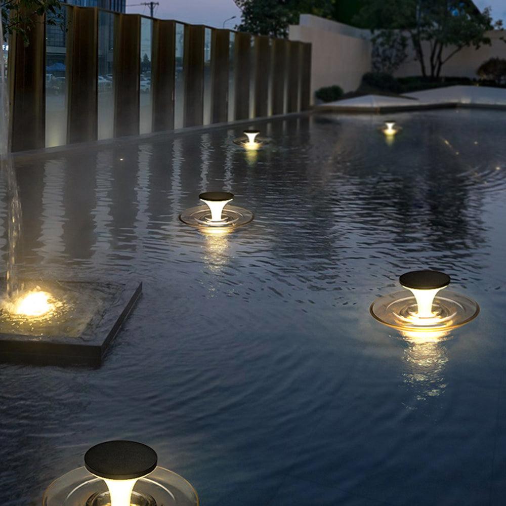Orr Modern Round Acrylic/Metal Solar Outdoor Ground Lamp, Pool
