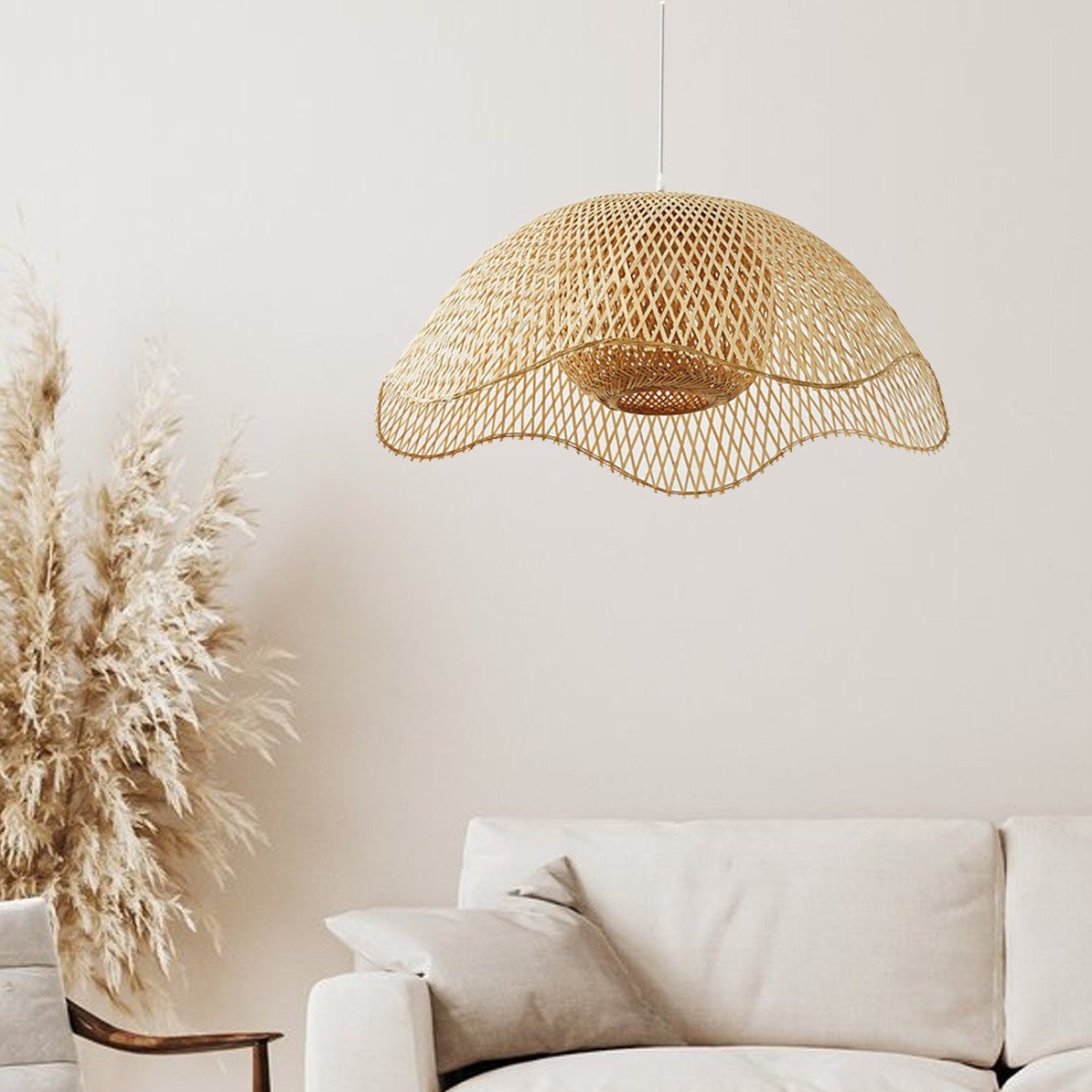 Muto Woven Wicker Pendant Light Bamboo Bedroom Dining Room