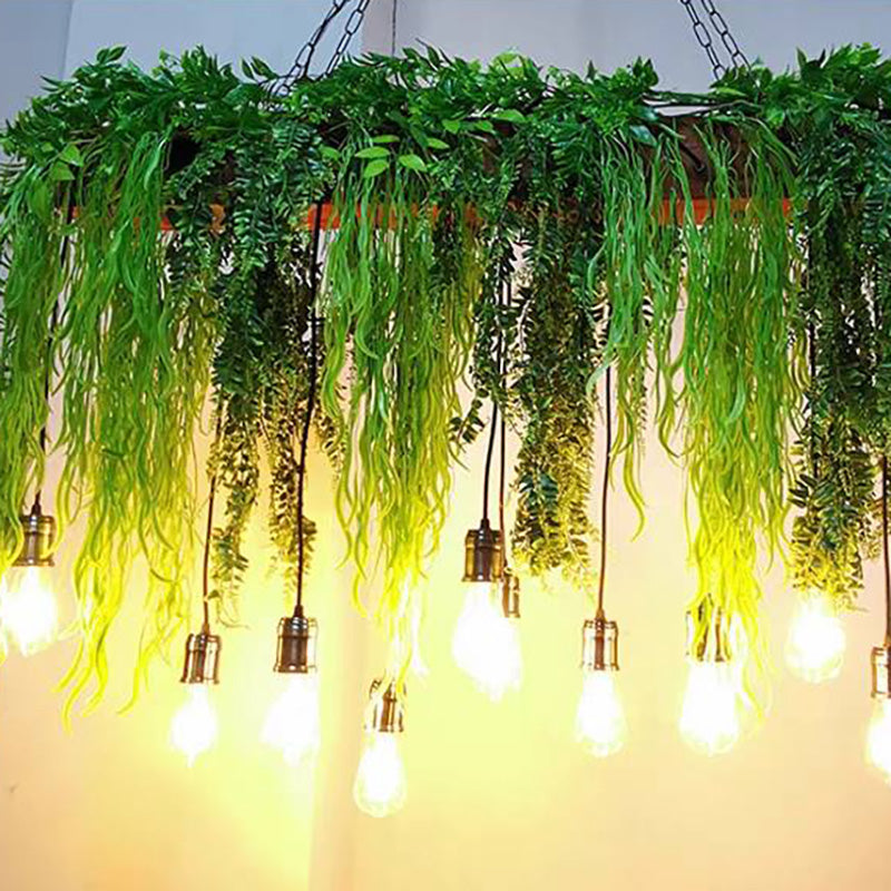 Nest Natural Decorative Rectangular Plant Metal Pendant Light Green