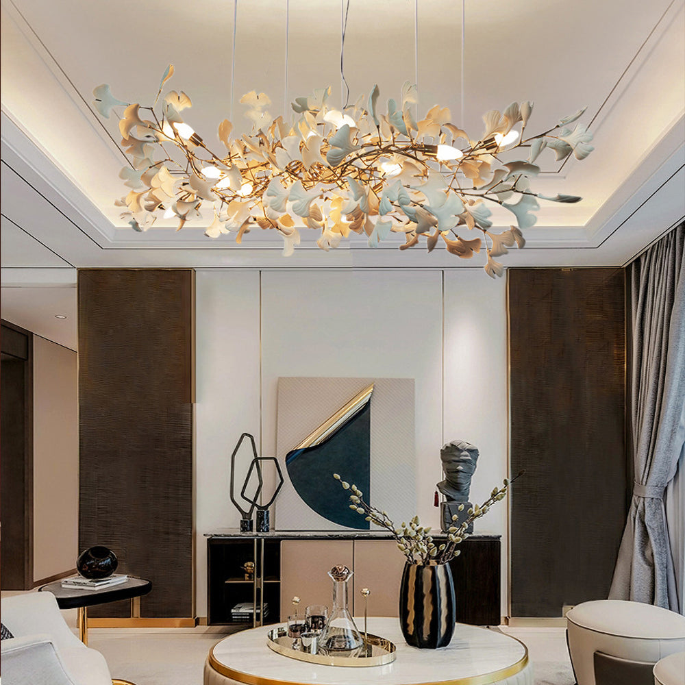 Olivia Gildglow Luxury Ceramic Chandelier Large Foyer Gingko Leaf Living Room
