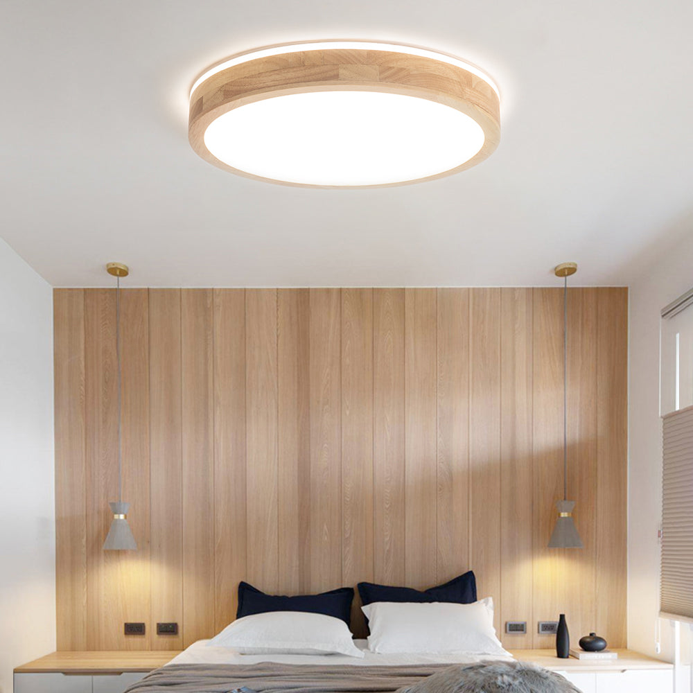 Ozawa Nordic Round Acrylic/Wood Flush Mount Ceiling Light Wood