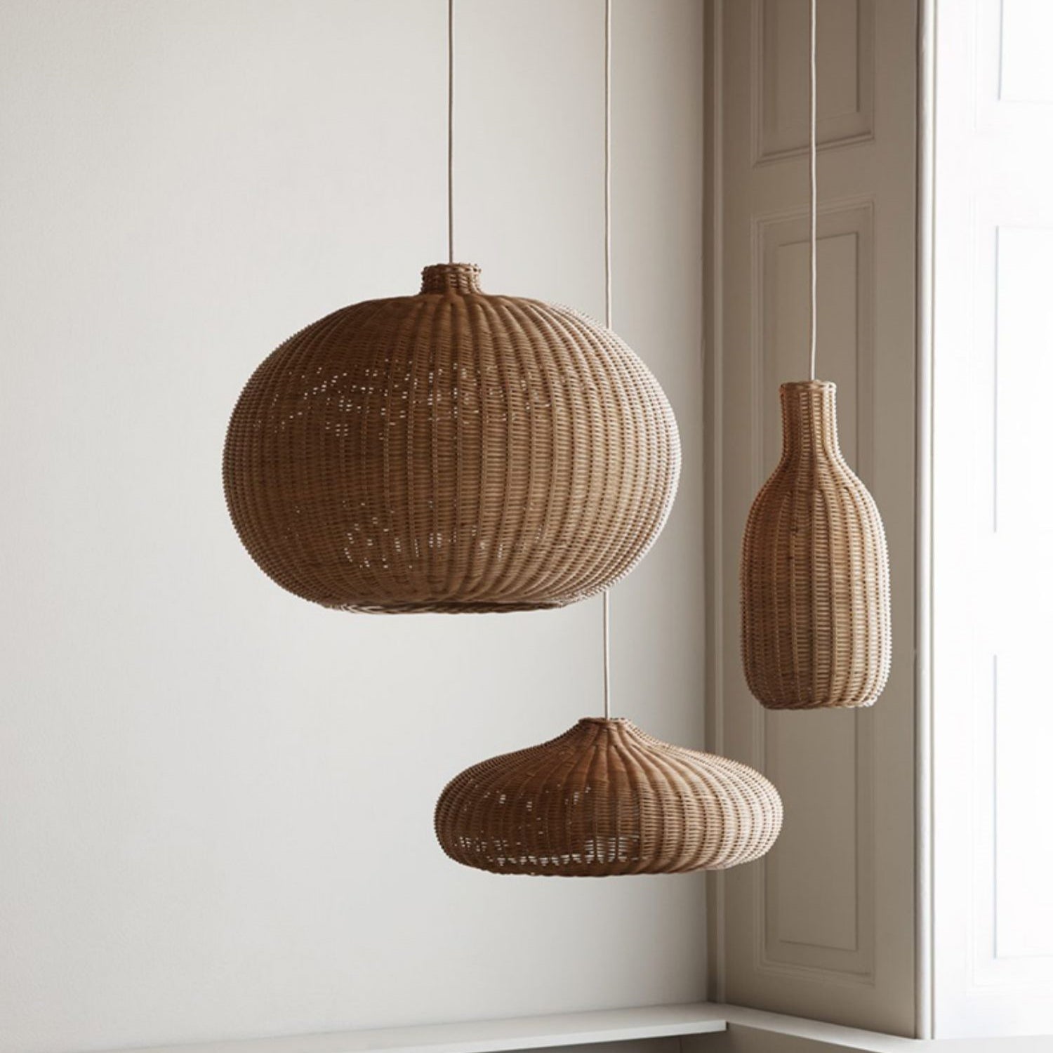 Muto Nordic Japanese Pendant Light  Rattan Bedroom Dining Room