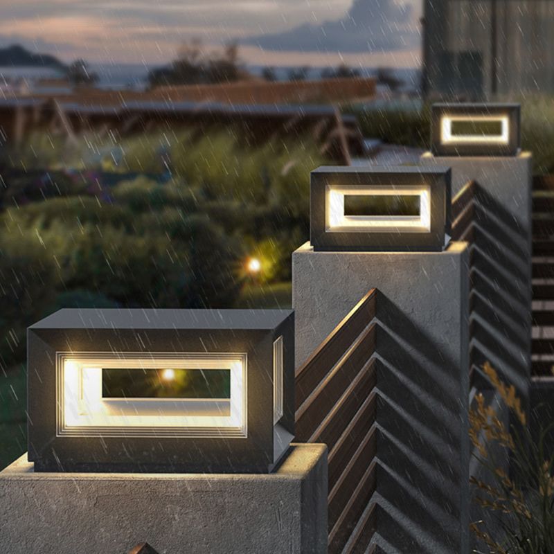 Riley Contemporary LED Cube Metal Outdoor Lamps, Black