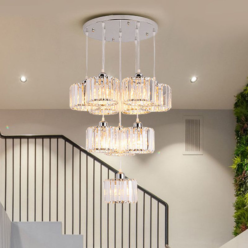 Hailie Modern Column Crystal Pendant Light, Stairs/Dining Room