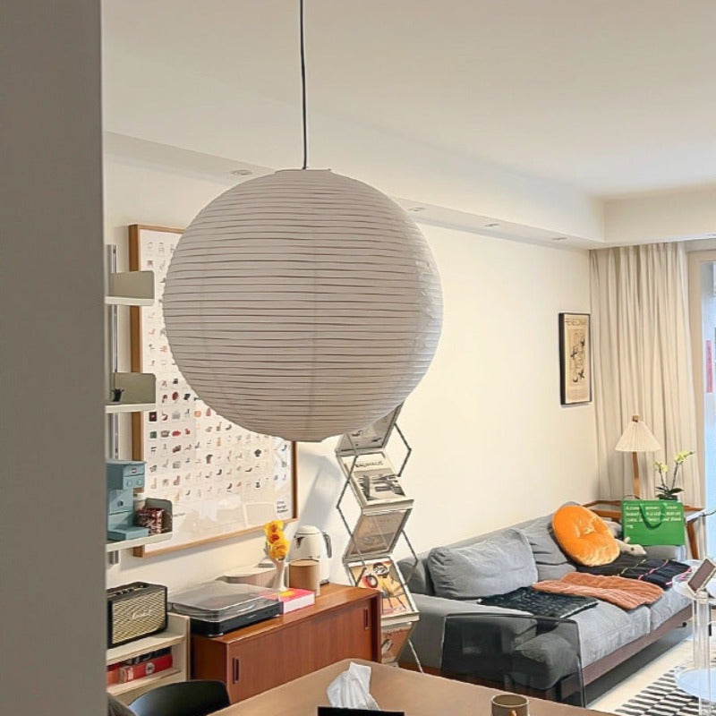 Ritta Japanese Spherical Paper Metal Pendant Light Bedroom