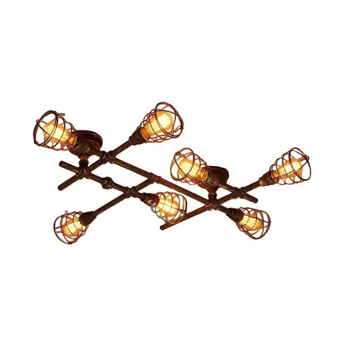 Alessio Industrial Metal Multi Flush Mount Ceiling Light, Brass