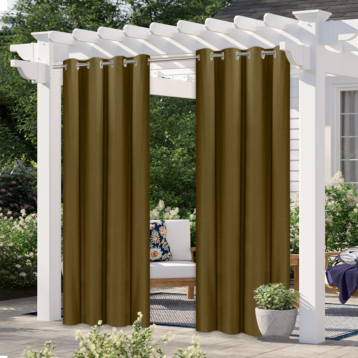 Modern Linen  Solid Color Outdoor Full Blackout Curtains