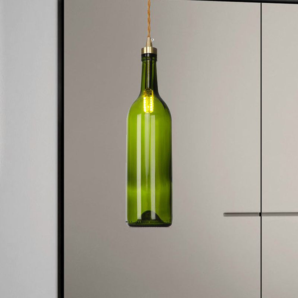 Hailie Industrial Wine Bottle Glass Pendant Light, Colorful