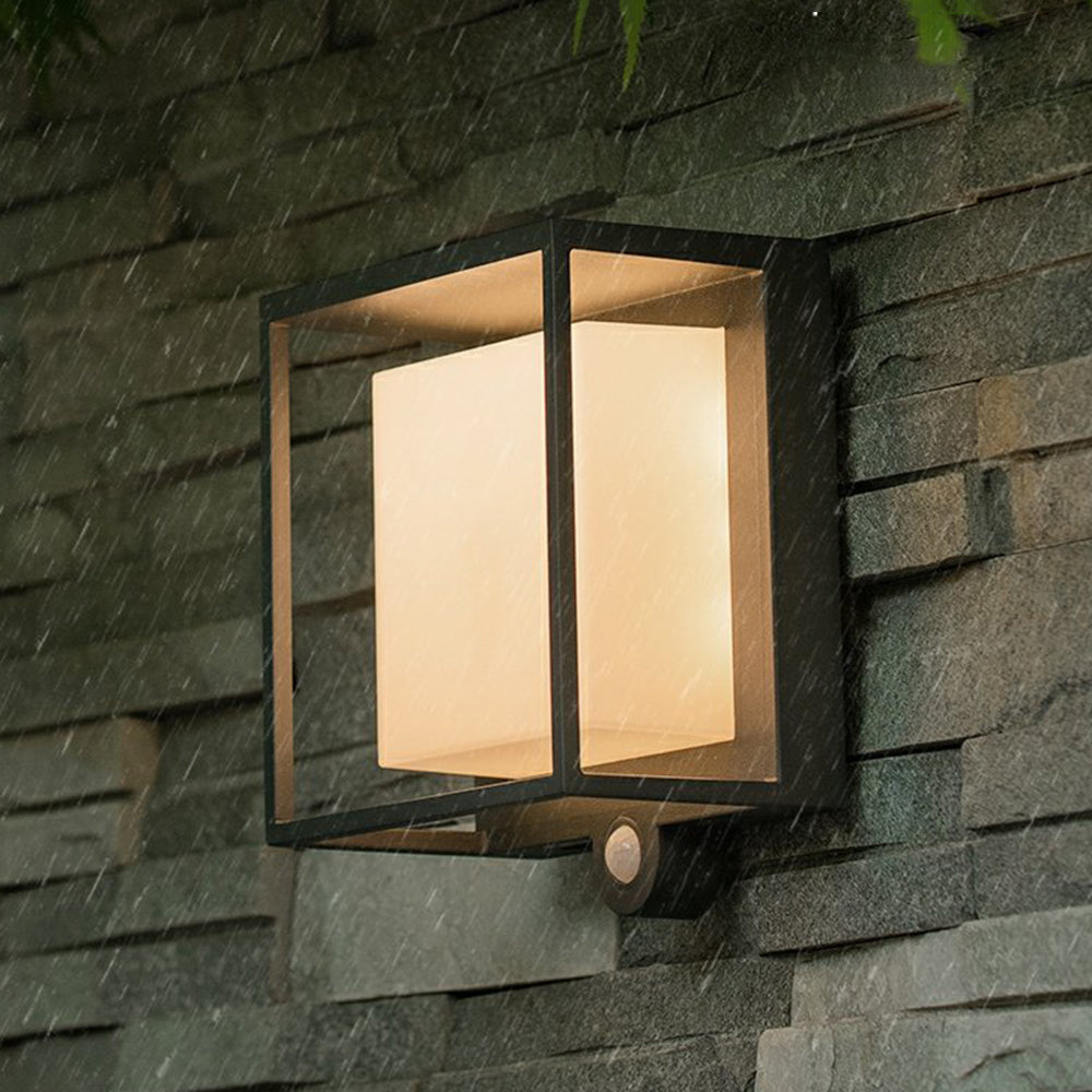 Orr Modern Rectangular Acrylic Sensor Solar Powered Outdoor Wall Lamp, Black