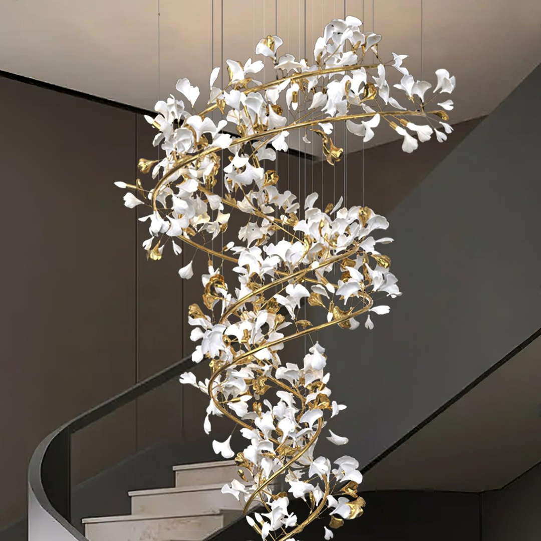 Olivia AntGlo Modern Gold Staircase Chandelier, Metal & Ceramic