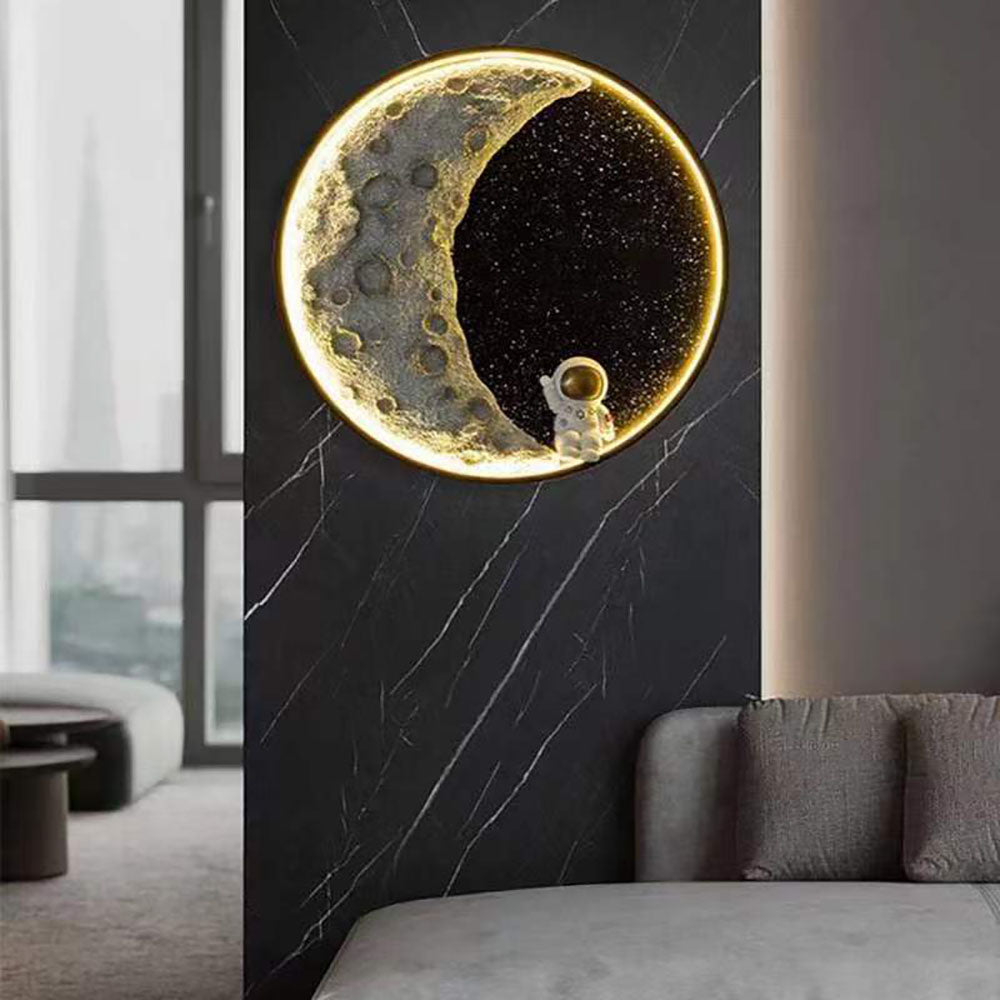 Elif Modern Astronaut Moon Metal Black Wall Lamp